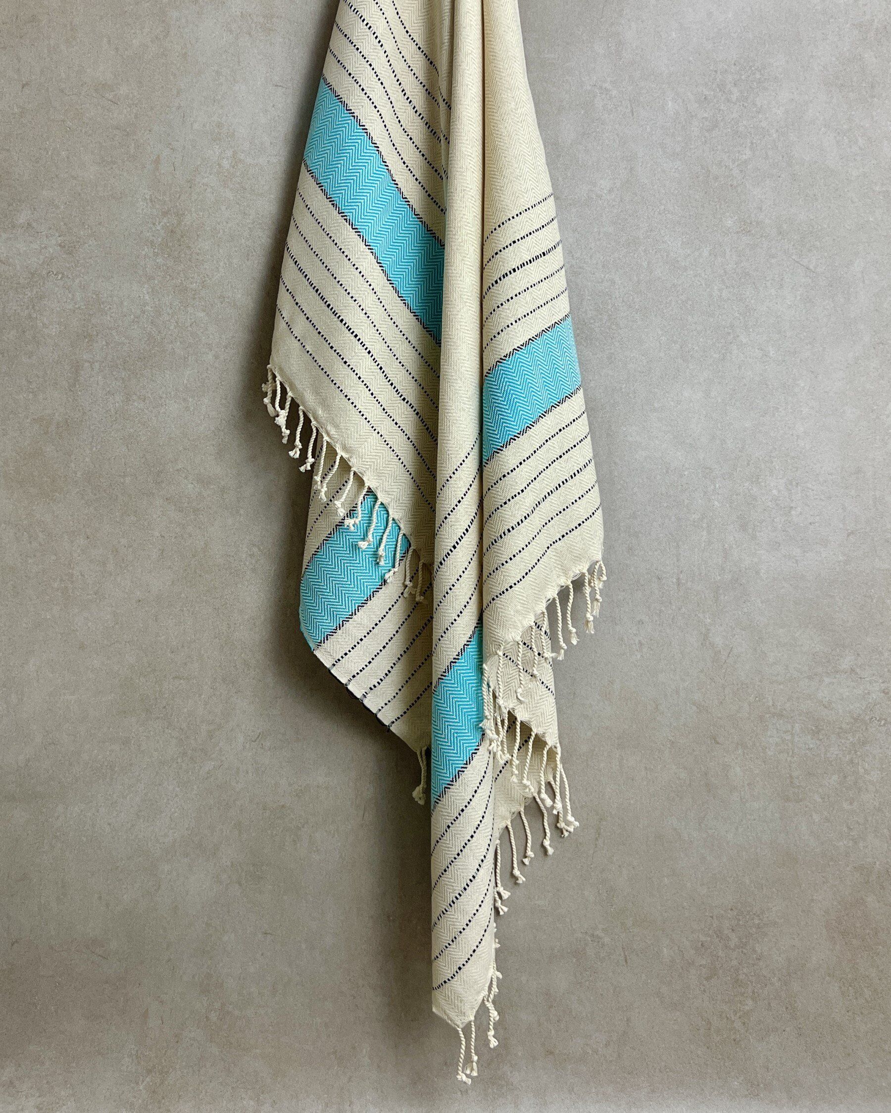 Pacific Handloomed Linen Towel – Turquoise - Image 3