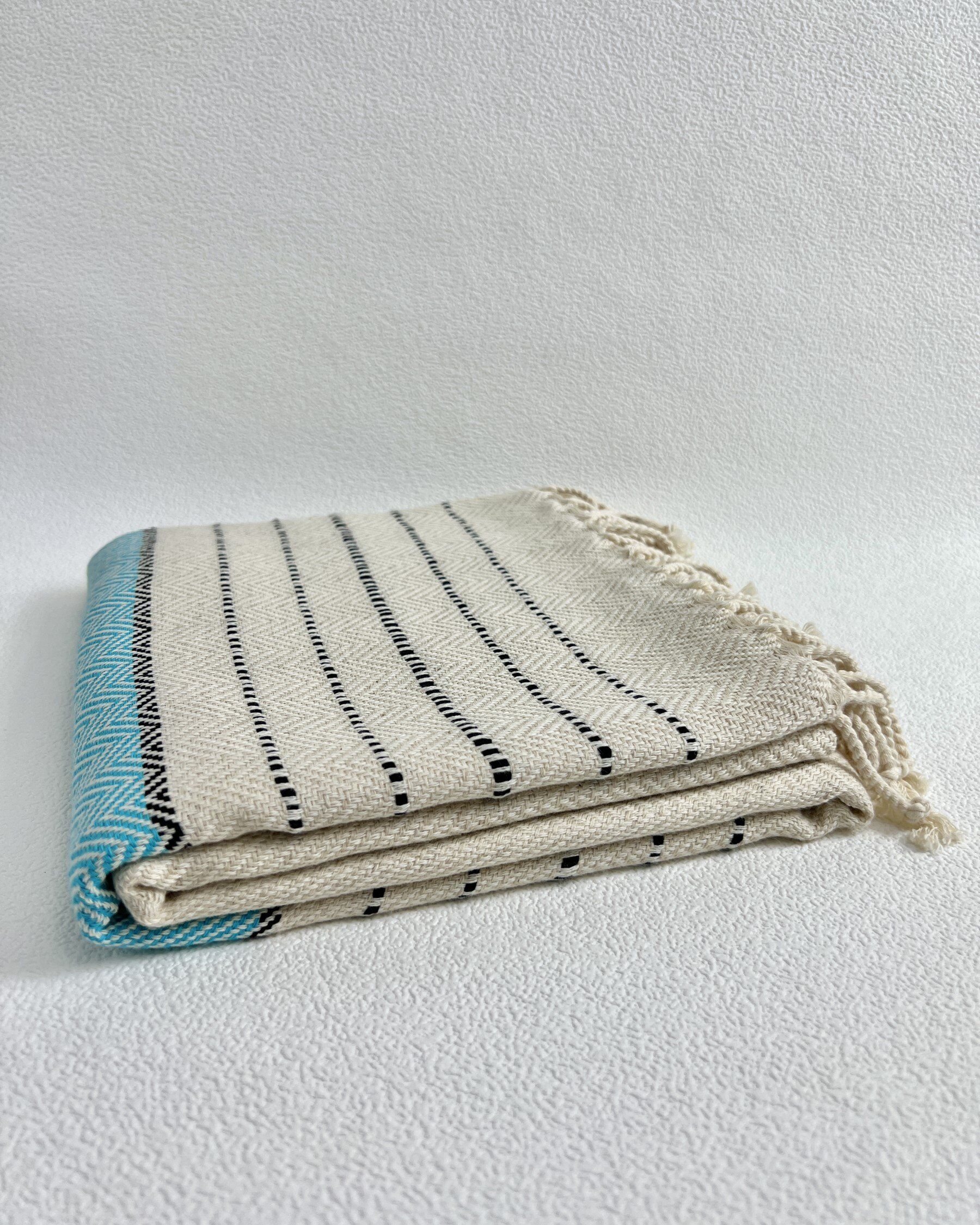 Pacific Handloomed Linen Towel – Turquoise - Image 2